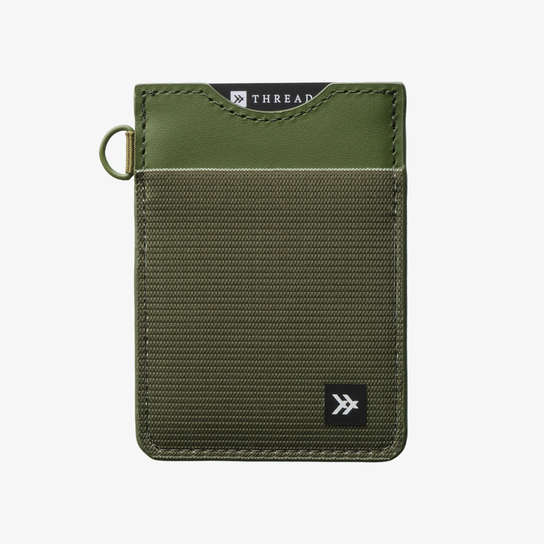 Olive | Vertical Leather Wallet | RFID-Protected Leather | Thread