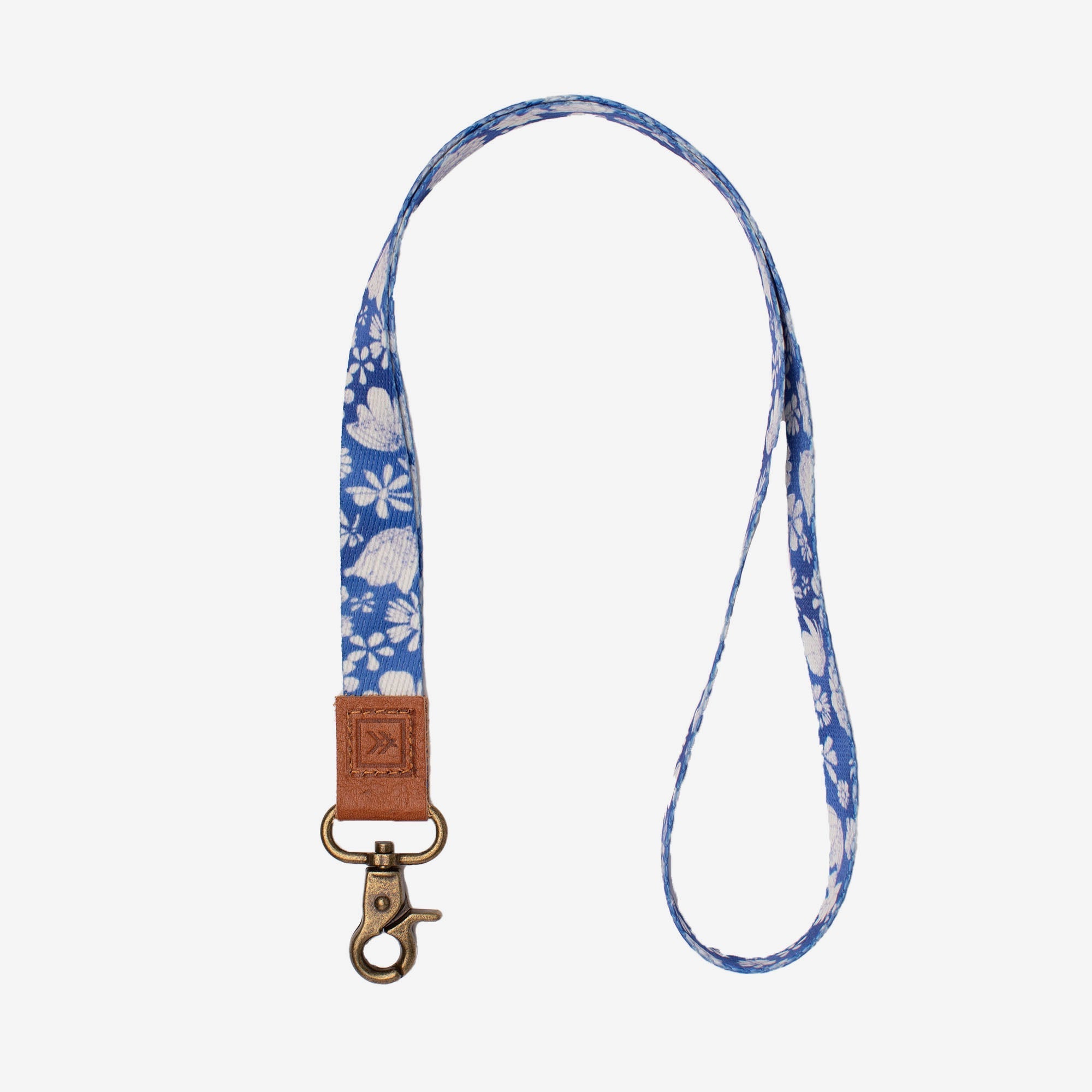Blue and white floral neck lanyard