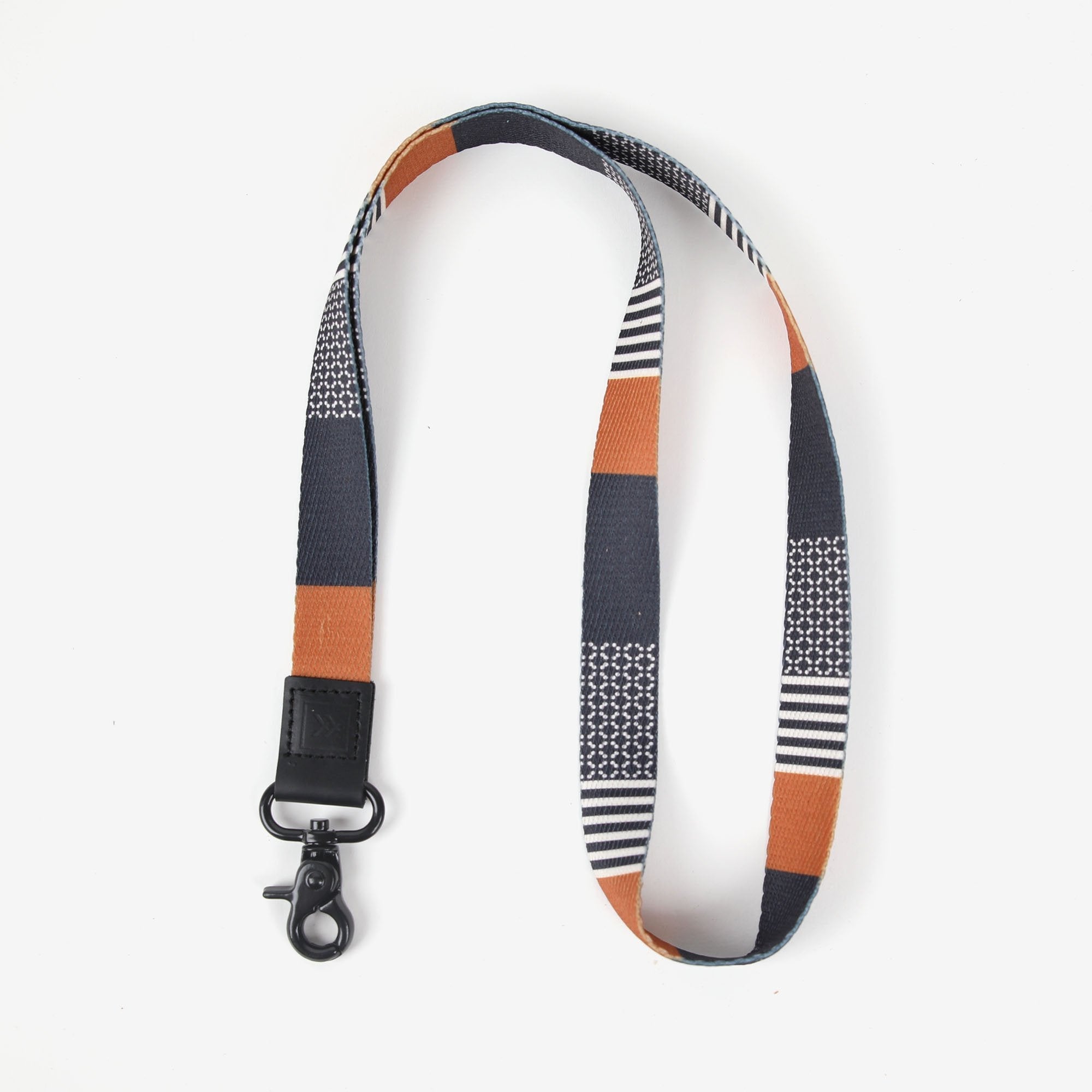 Black, white, and brown striped neck lanyard