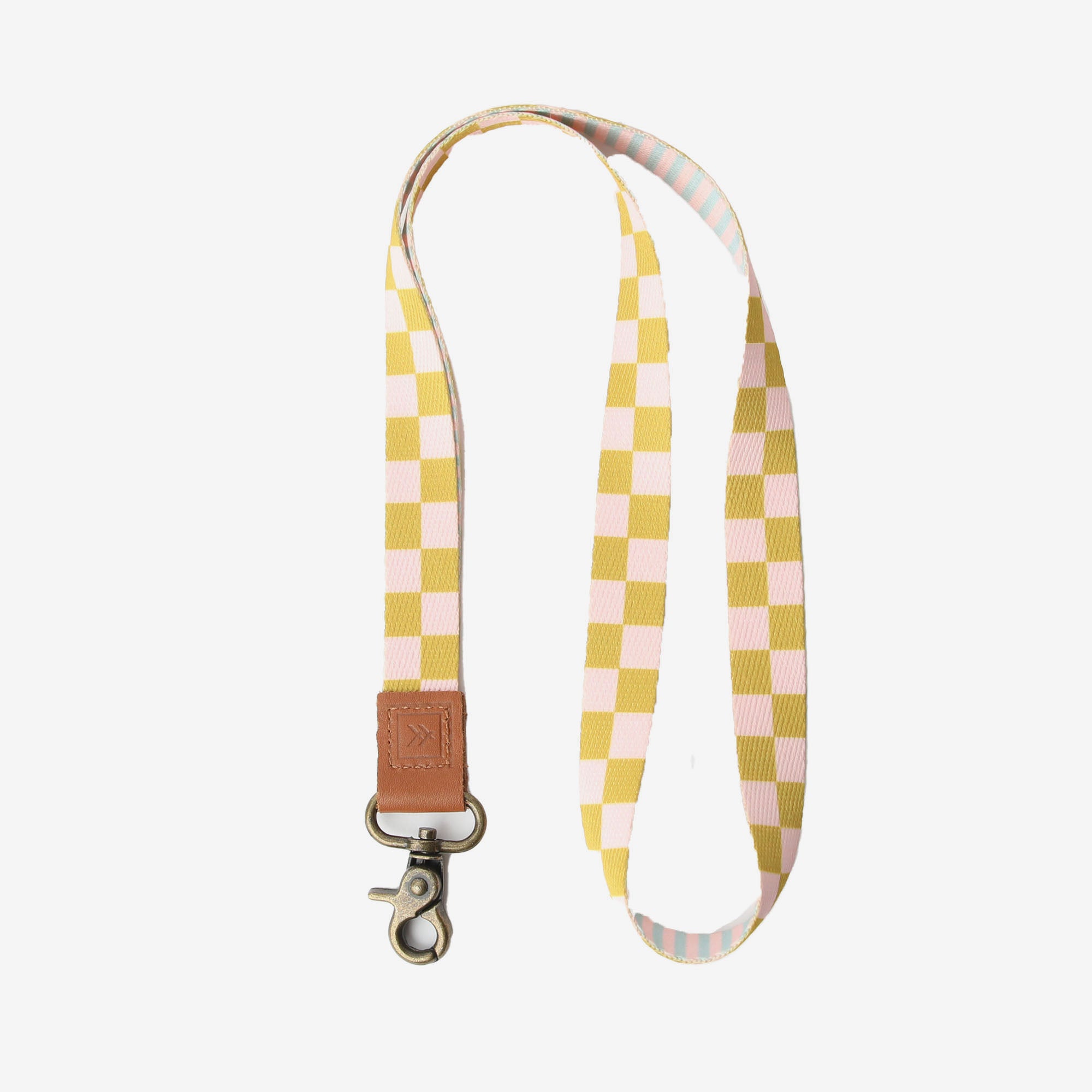 Yellow and pink checkered neck lanyard