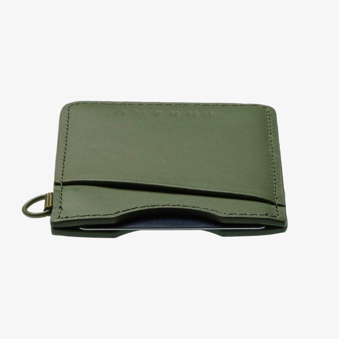 Olive | Vertical Leather Wallet | RFID-Protected Leather | Thread