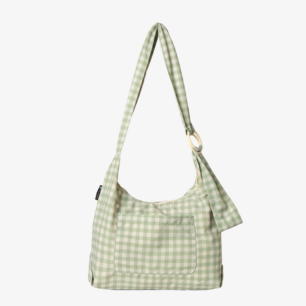 Large Slouchy Shoulder Bag - Green Gingham - Thread®