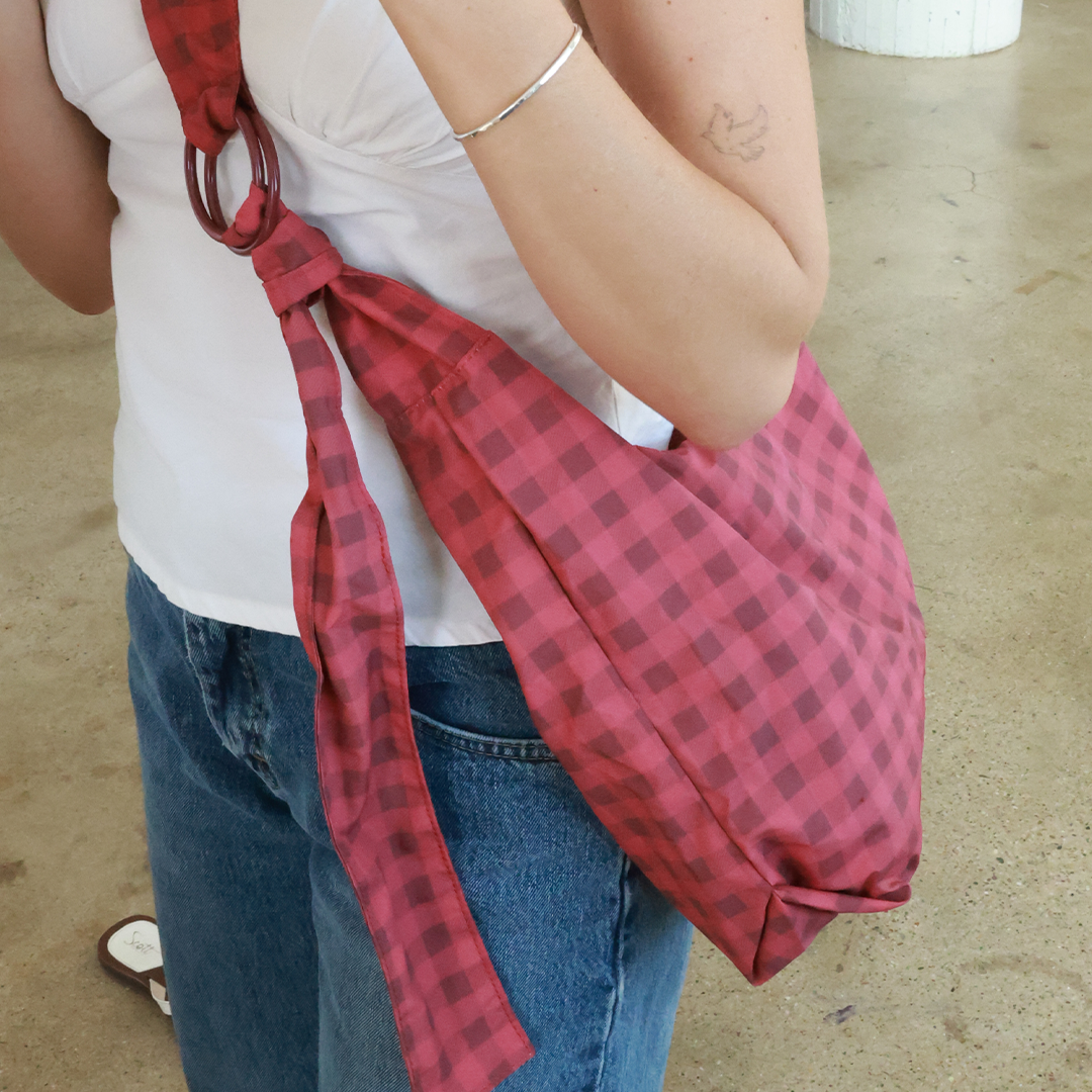 Berry Gingham - Small Slouchy Shoulder Bag