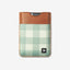 Green and white gingham magnetic wallet with brown leather
