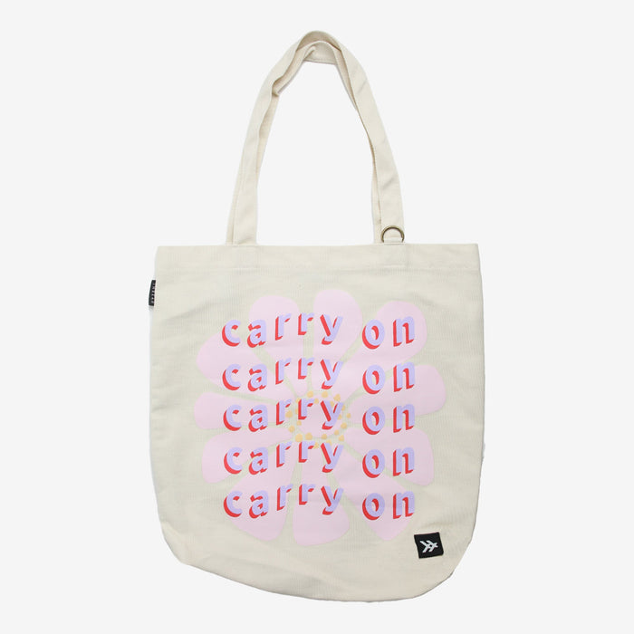 White tote bag with Carry On screen print
