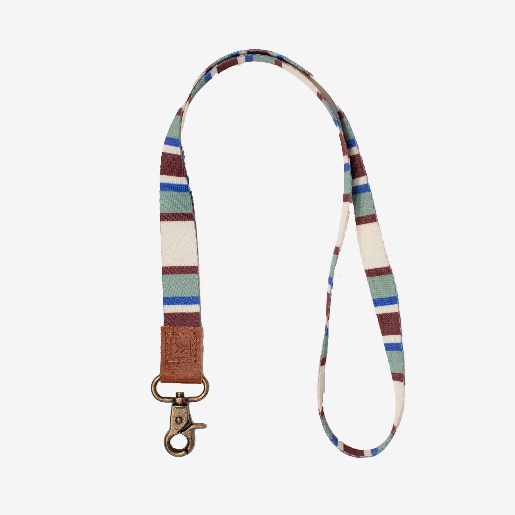 Brown, green, and blue striped neck lanyard