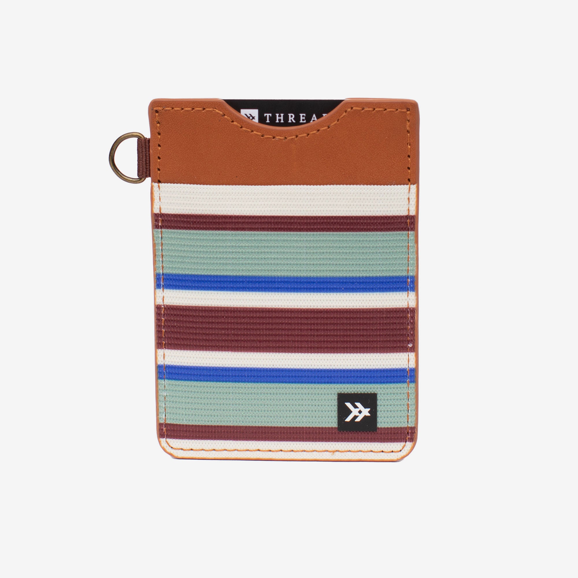 Brown, green, and blue striped vertical wallet