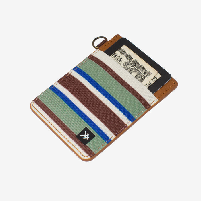 Brown, green, and blue striped vertical wallet