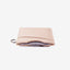 White leather card holder with pink and cream gingham elastic