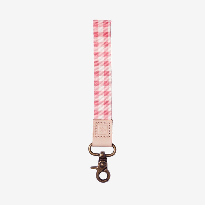 Pink and cream gingham wrist lanyard