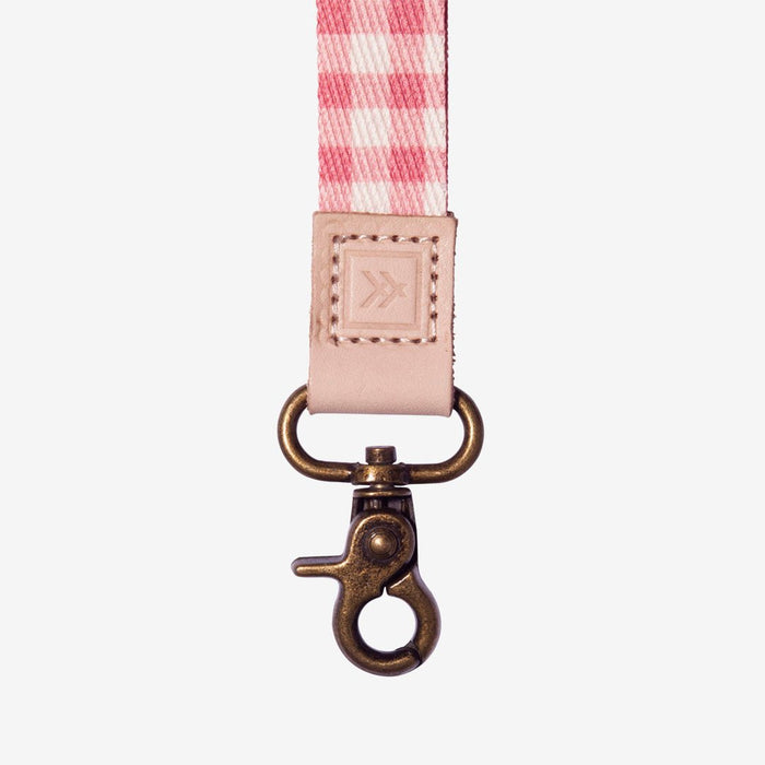 Pink and cream gingham wrist lanyard