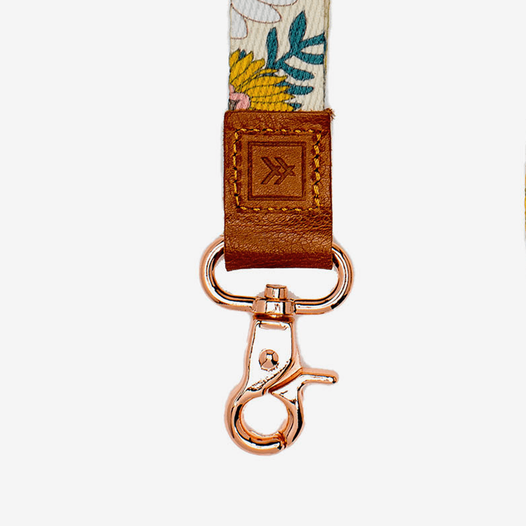 Cream and gold floral wrist lanyard