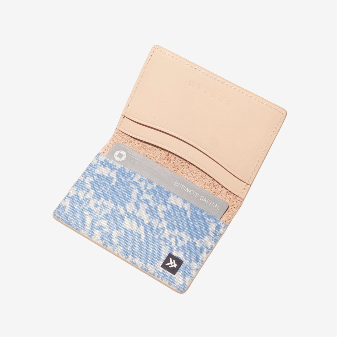 Blue floral white leather bifold wallet
