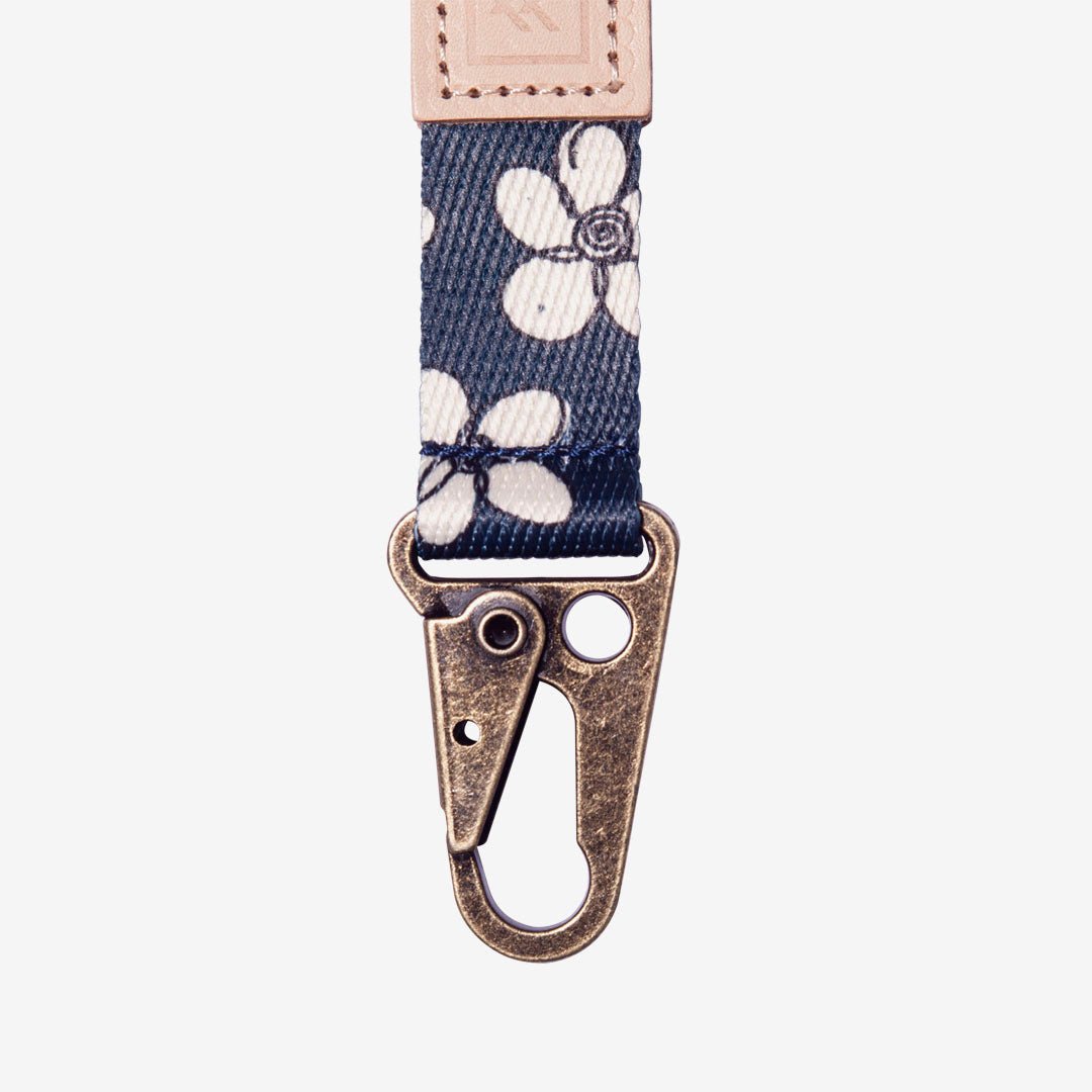 Navy and cream floral keychain clip