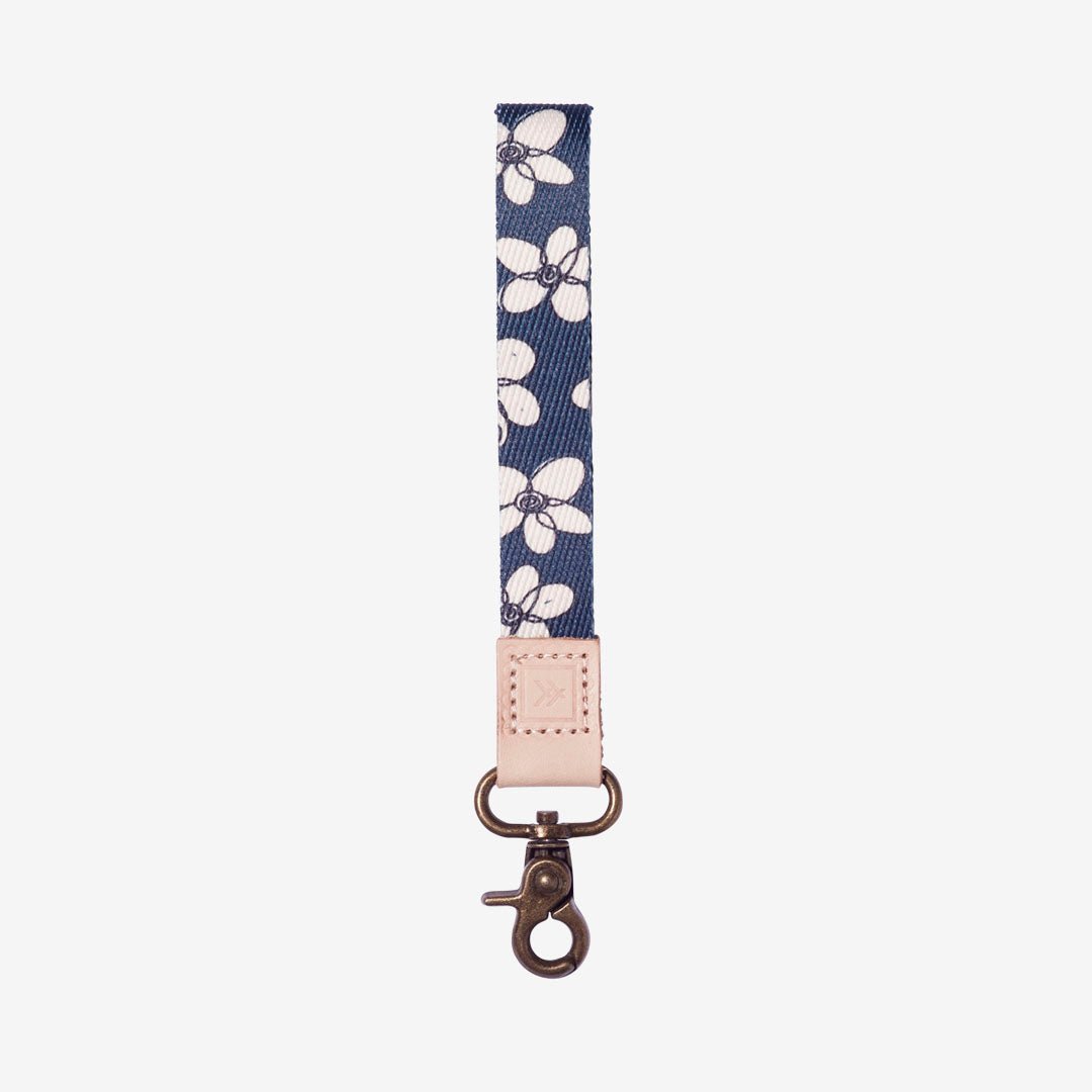 Navy and cream floral wrist lanyard