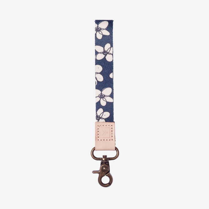 Navy and cream floral wrist lanyard