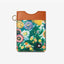 Brown leather vertical wallet with natural floral elastic