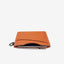 Brown leather vertical wallet with blue and white gingham elastic