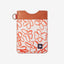 Brown leather card holder with orange and cream floral elastic