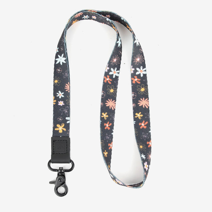 Black and red floral neck lanyard