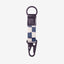 Navy and cream checker keychain clip with black leather