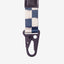 Navy and cream checker keychain clip with black leather