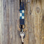 Navy and cream checker keychain clip with black leather