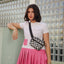 Navy and cream checker fanny pack with black trims