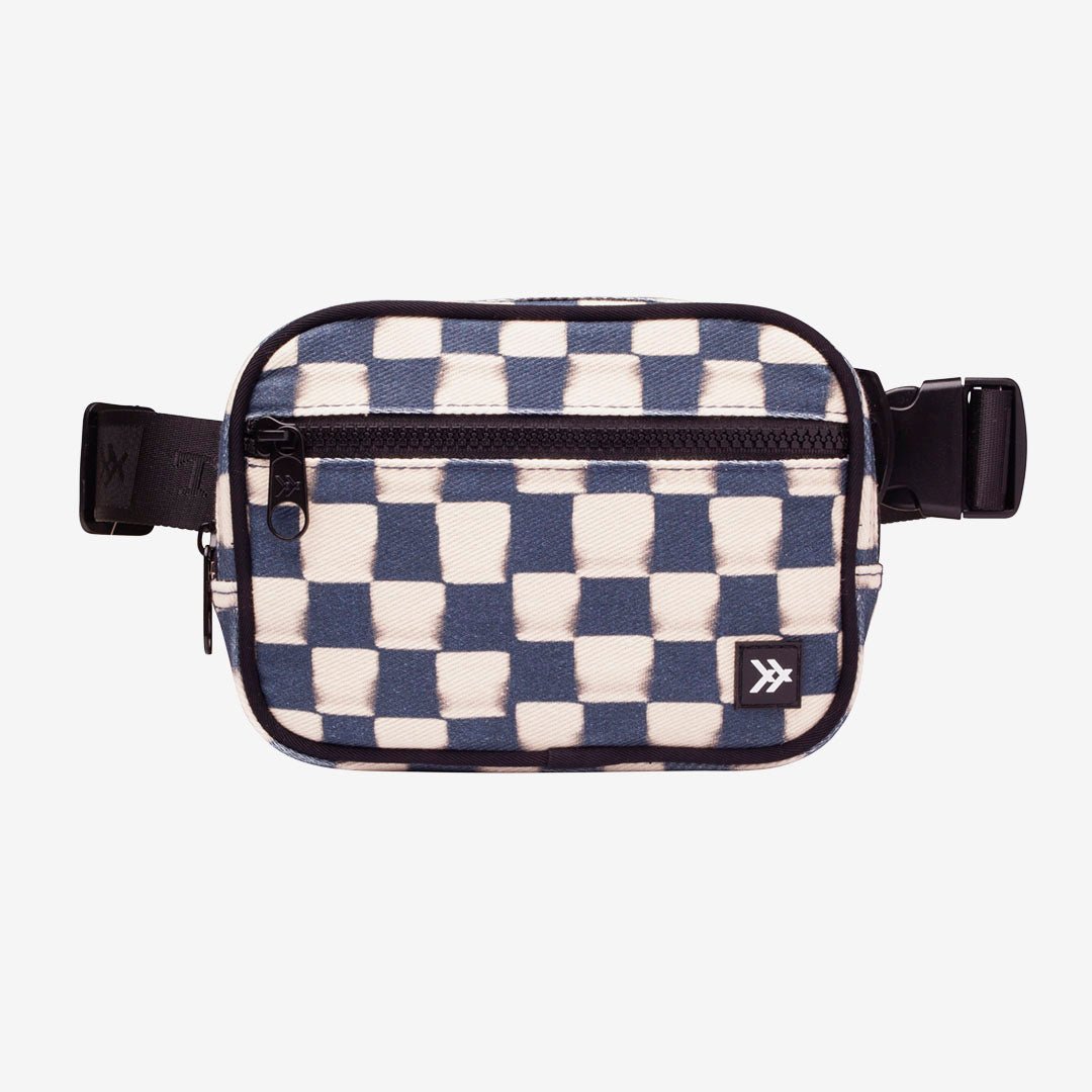 Navy and cream checker fanny pack with black trims