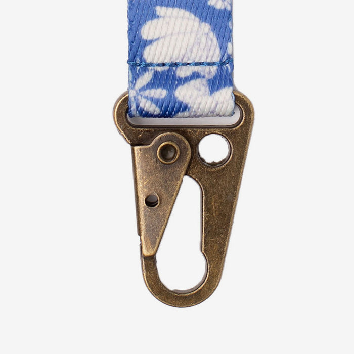 Blue and white floral keychain clip