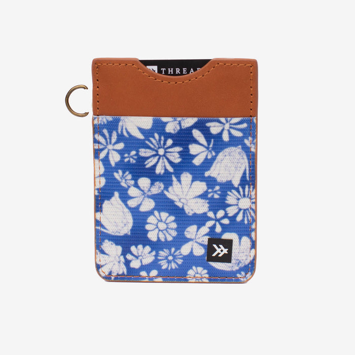 Blue and white floral vertical wallet
