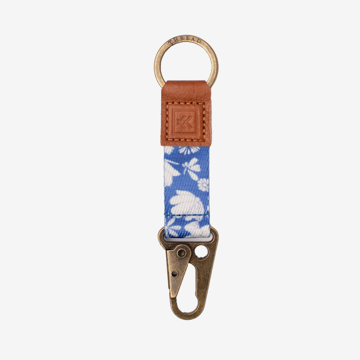 Blue and white floral keychain clip