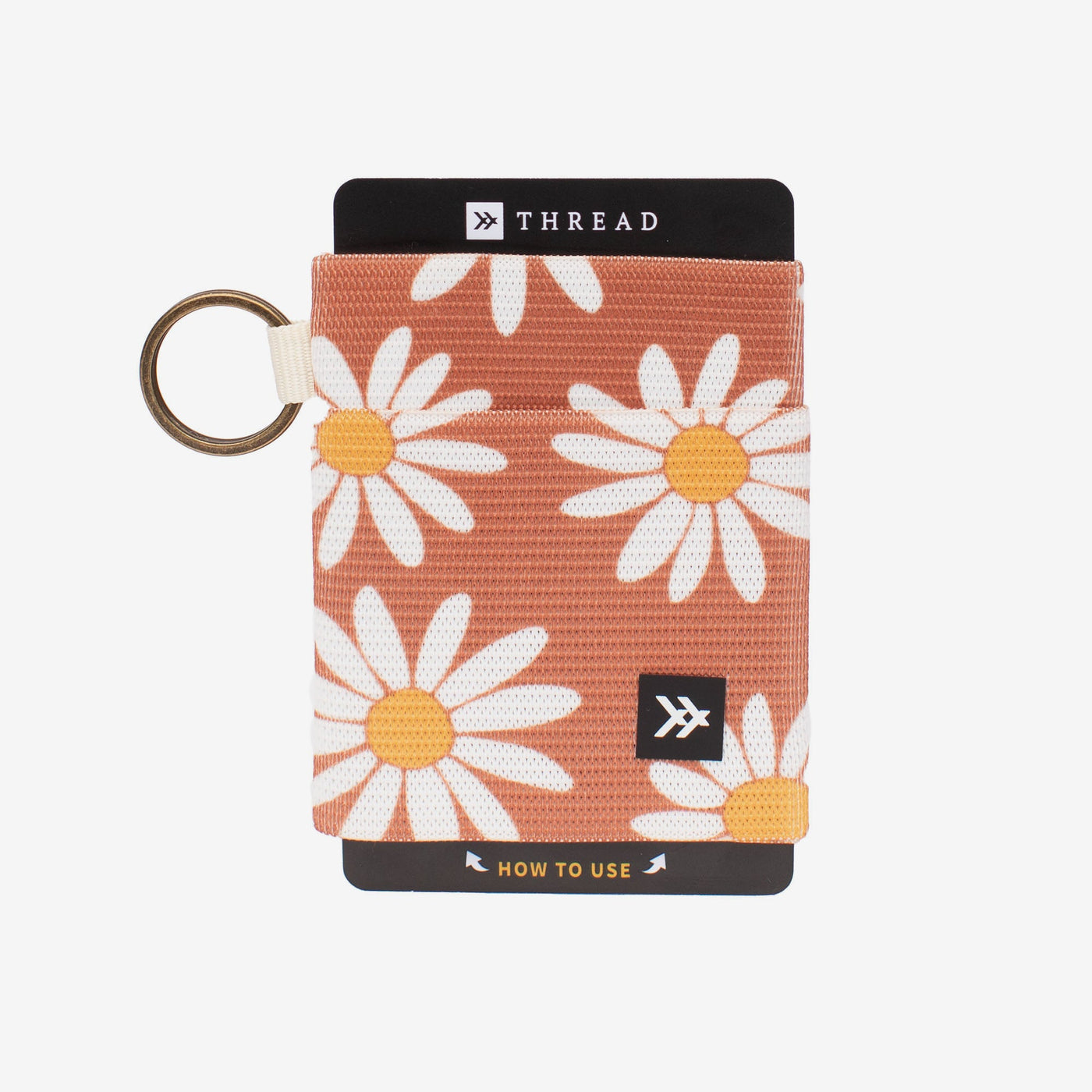 Brown and cream floral elastic wallet