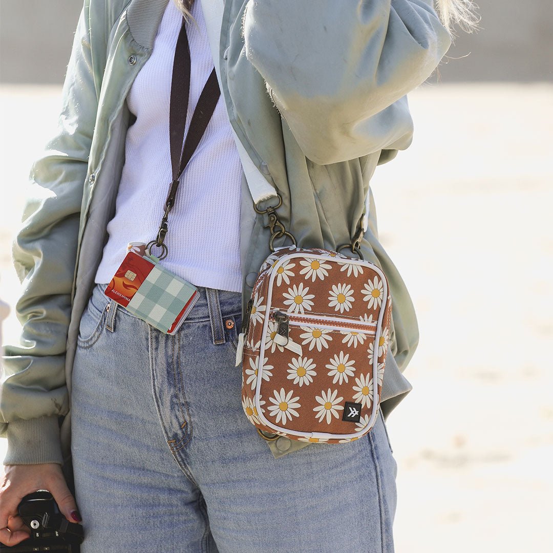Brown and cream floral crossbody bag