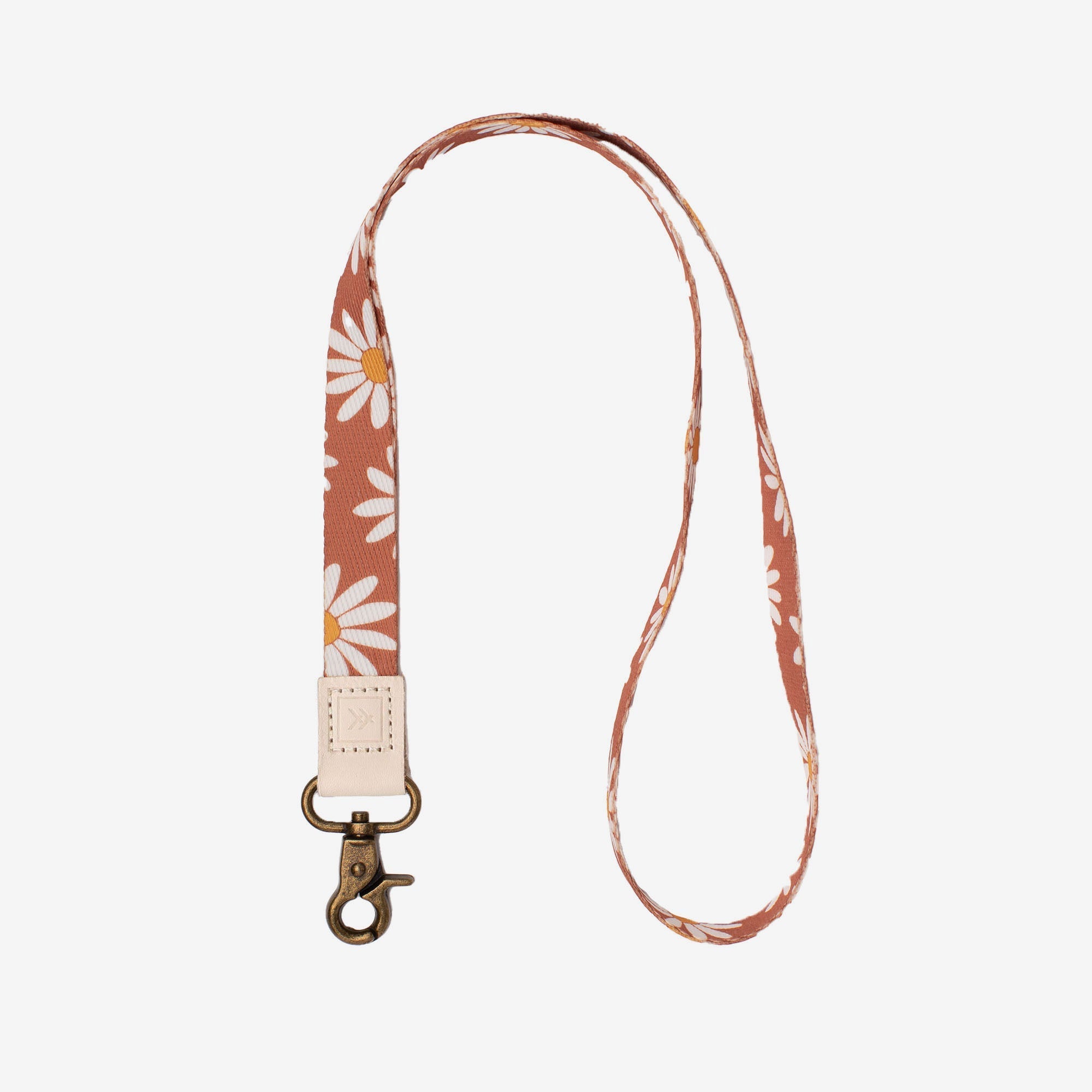 floral white and brown wrist lanyard