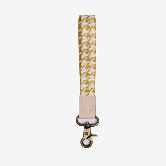Gold and white houndstooth wrist lanyard