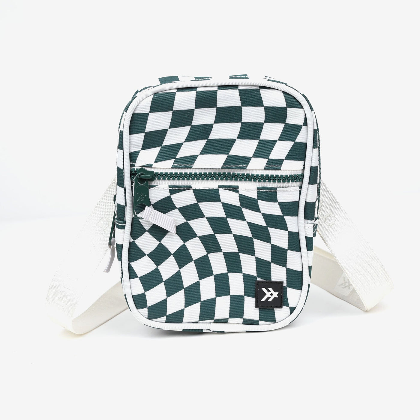 Green and white checkered crossbody bag