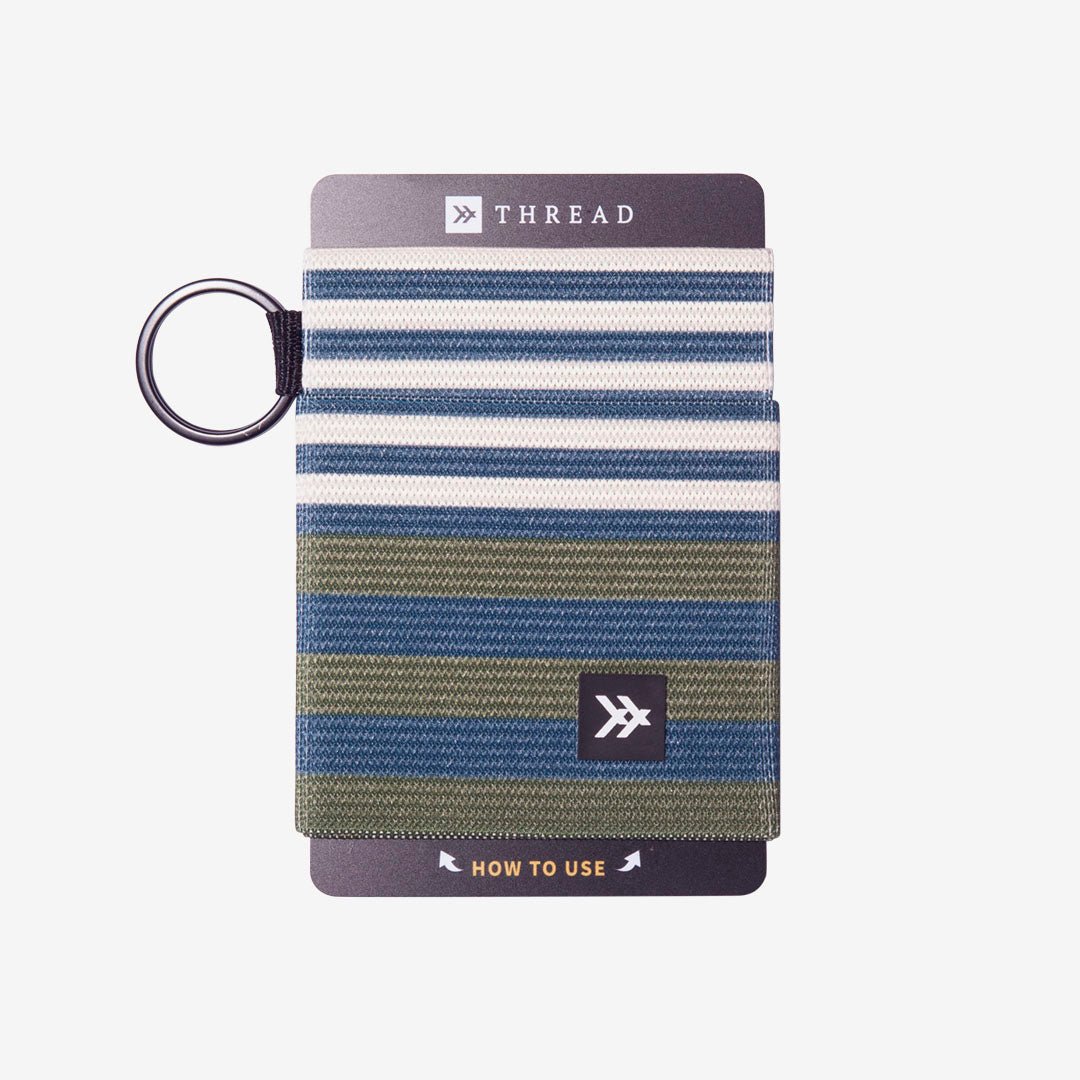 Navy, olive, and cream striped elastic wallet