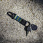 Navy, cream, and olive keychain clip with black leather