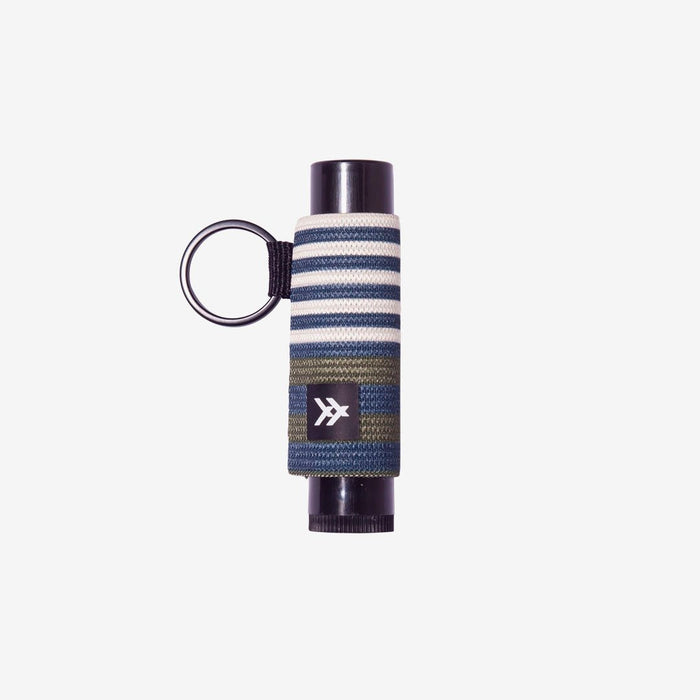 Navy, olive, and cream striped lip balm holder
