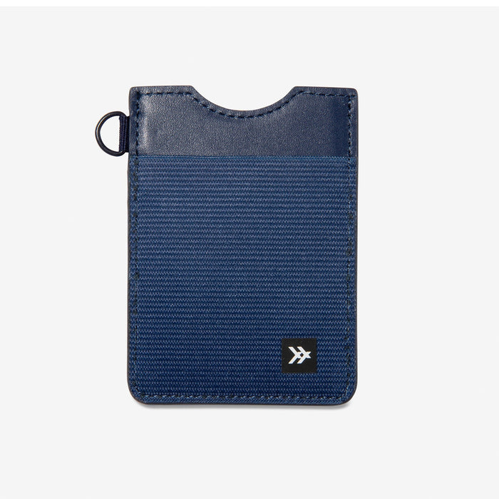 Navy leather vertical wallet with navy elastic