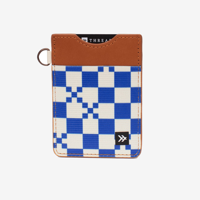 Blue and white checkered vertical wallet