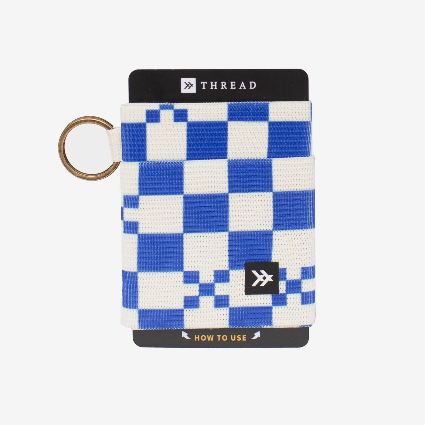 Blue and white checkered elastic wallet