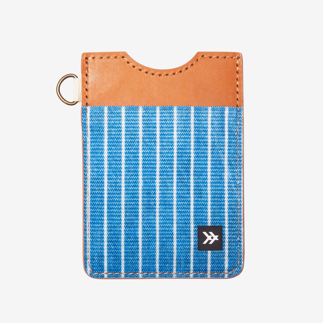 Blue pin-striped vertical wallet