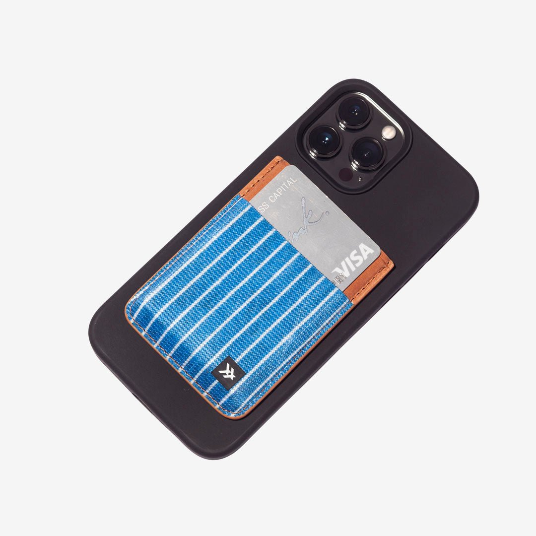 Blue pin-striped magnetic wallet