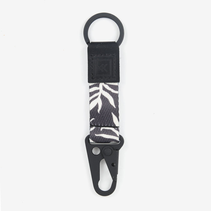 Black and white leaf botanical keychain clip