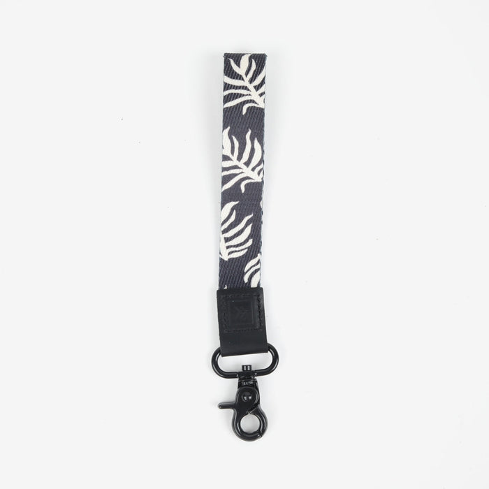 Black and white leaf botanical wrist lanyard