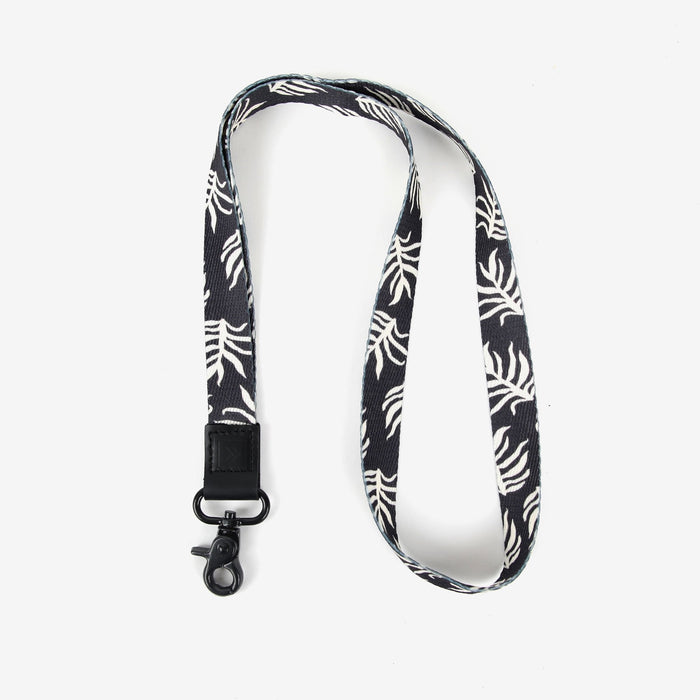 Black and white leaf botanical neck lanyard