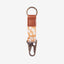Orange and cream leopard print keychain clip with brown leather