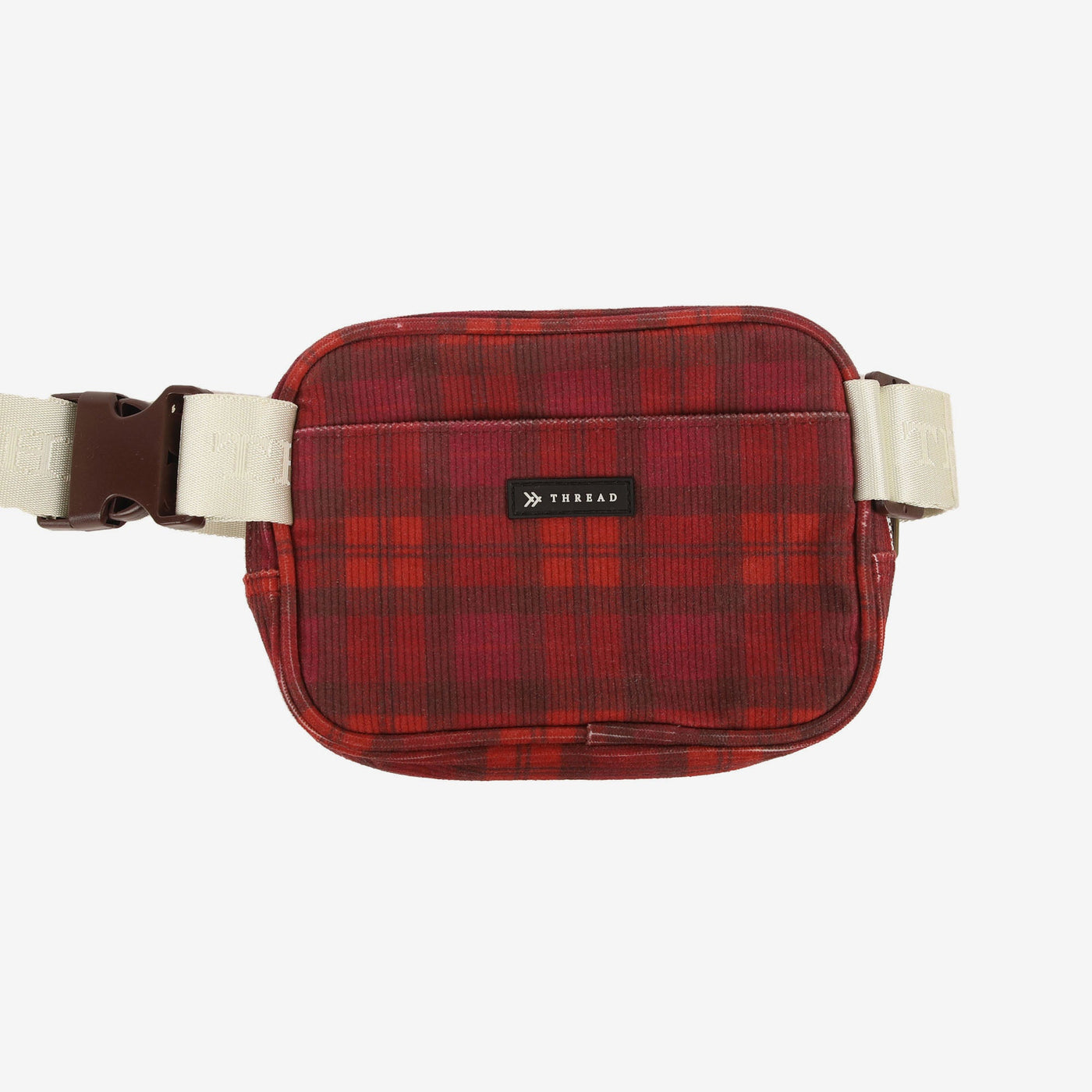 Red plaid corduroy fanny pack